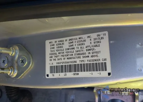 2010 Honda Accord 2.4 Lx-P from USA, damaged, VIN 1HGCP2F45AA192284